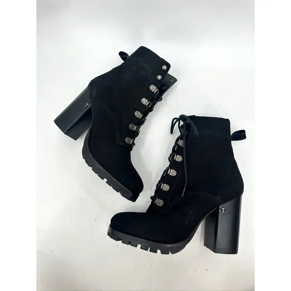 Ted Baker Imojen Leather Lace Up Chunky Heeled Boot Black Size 41 - Picture 6 of 7